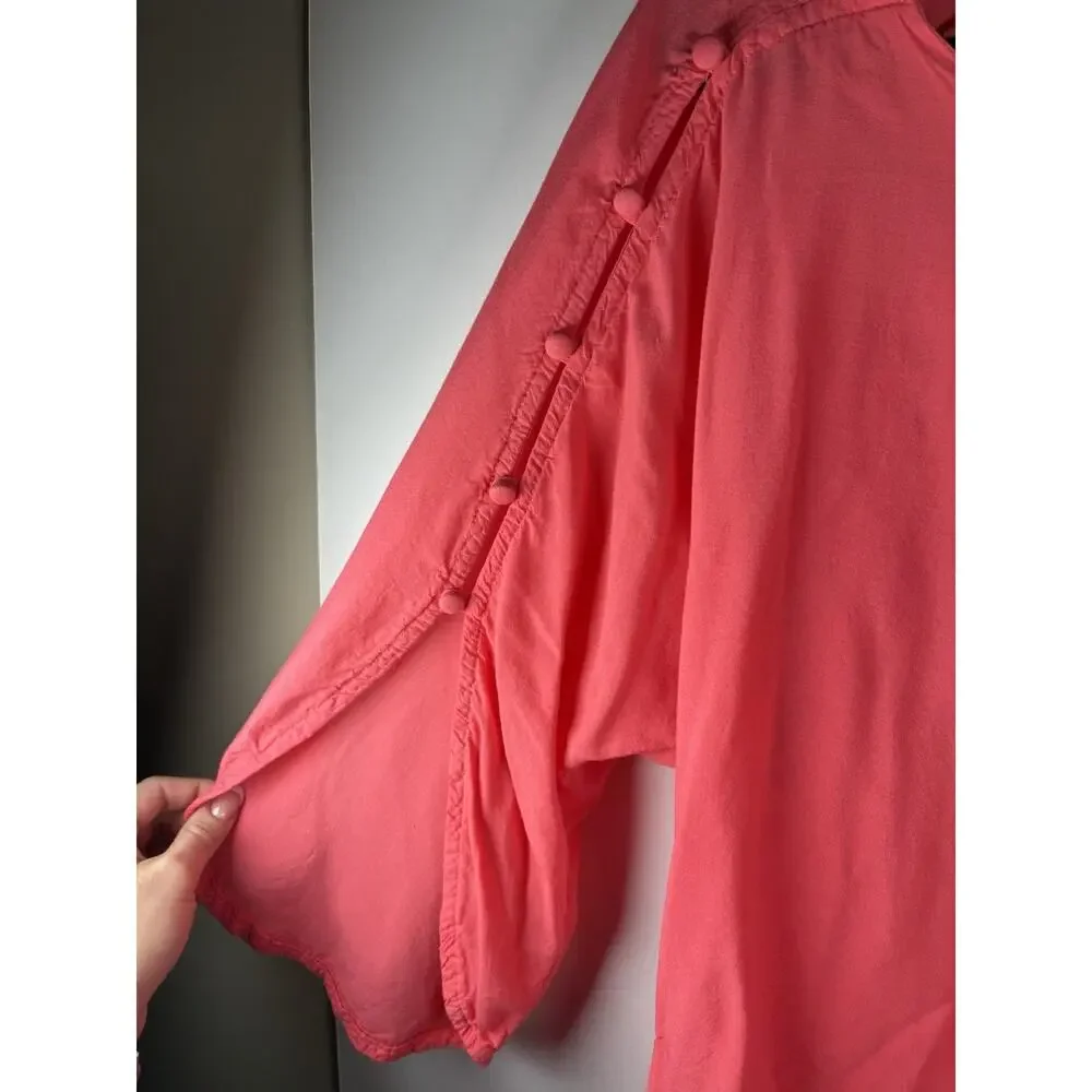 Maeve Anthropologie Coral Viscose Hi-Lo Blouse Women Medium Button Sleeve Light